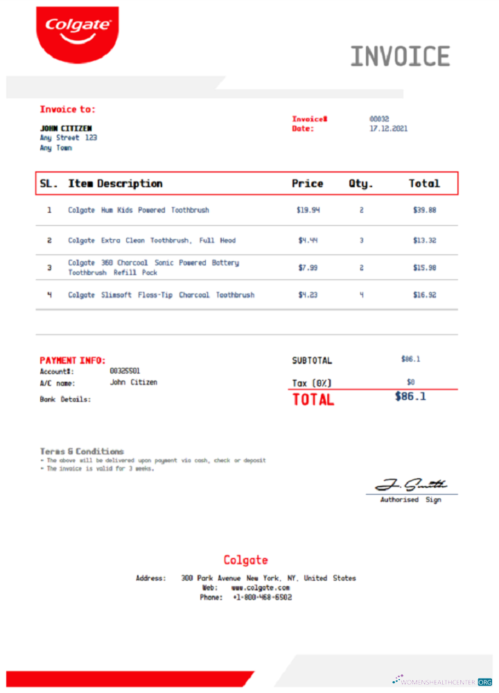 Download USA Colgate invoice template in Word Photoshop template